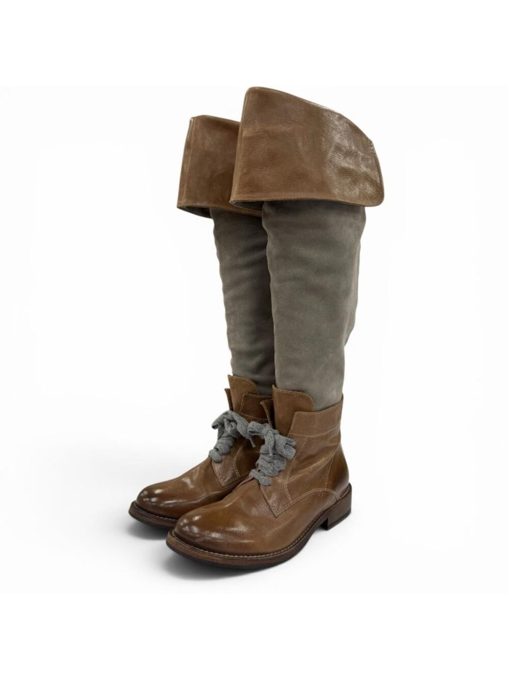 Brunello Cucinelli Leather Suede Cut Replacement Long Boots Brown Gray